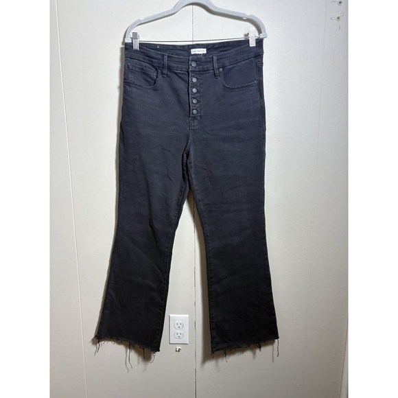 Good American Denim - Good American Good Leg Mini Boot Black Jean 12/31 Crop Flare Raw Hem Button Fly